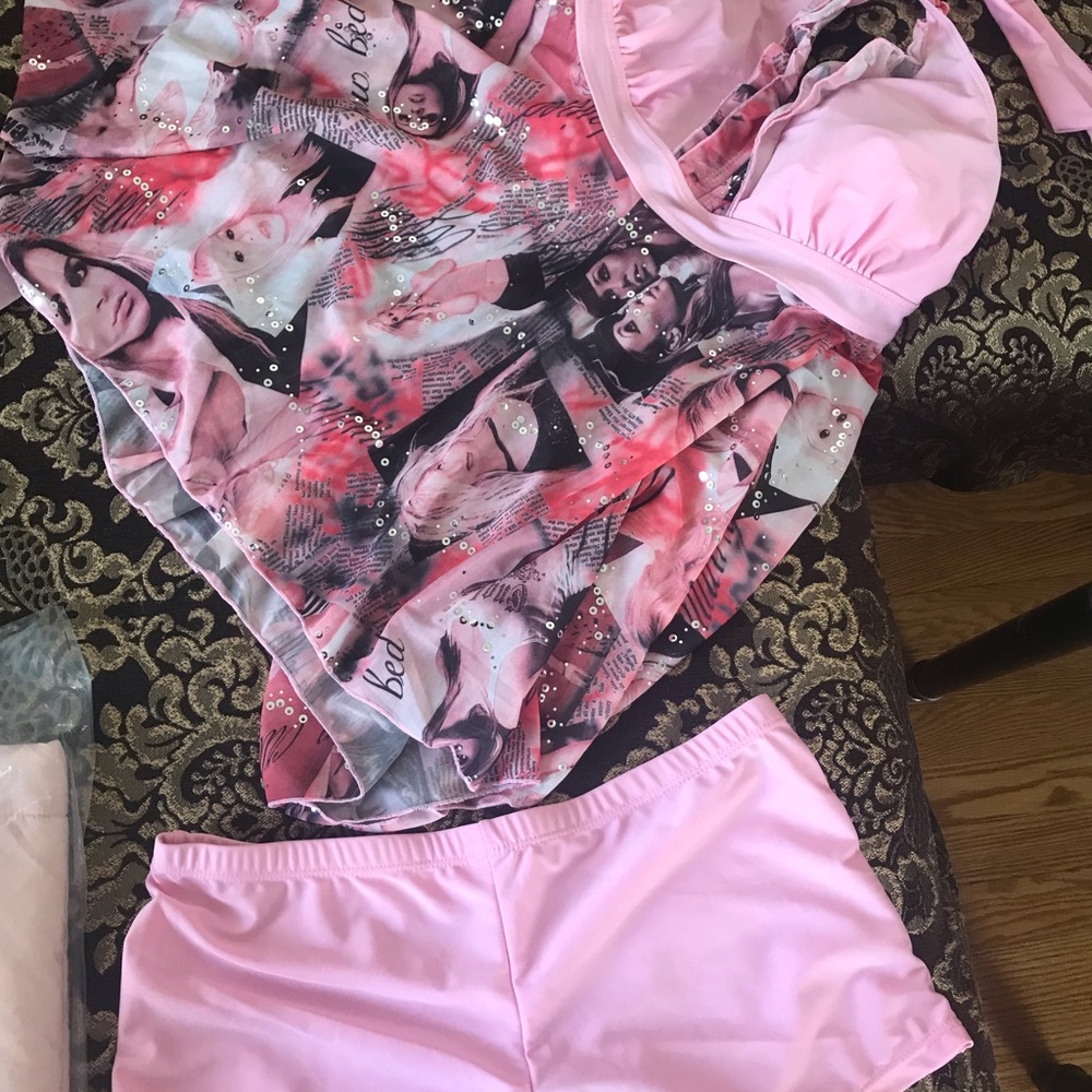 Light Pink Printed Two-Piece Sleep Set with Chiffon Overlay